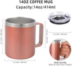 Volhoply 14oz Insulated Stainless Steel Coffee Mug with Lid Bulk 8 Pack,Double Wall Vacuum Travel Coffee Cup with Handle,Reusable Cups Tumbler Cup,Camping Mugs Keep Hot,Ideal Gifts(Rose Gold,8) - Image 2