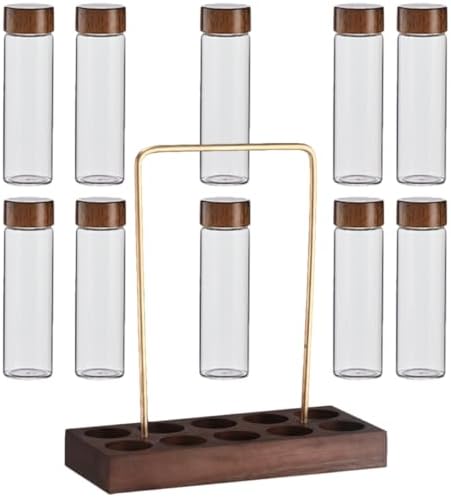 Glass Coffee Bean Storage Tube with Wooden Stand, Sealed Airtight Canister by BRIGHTFUFU