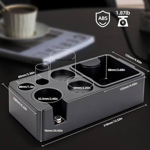 ShanSon Espresso Tamping Station for 51,53,54&58mm Portafilters,Tamper, Distributor, ABS espresso machine accessories with Built-in Detachable Knock Box & Tool Holder Rectangle - Image 2