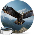 Eagle Drink Coasters Set of 4 with Holder,Absorbent Round Ceramic Coasters for Desk,Forest Mountains Range Sky Animal Natural Landscape Cup Mats for Home Kitchen Office Party Coffee Table Decoration by Unknown