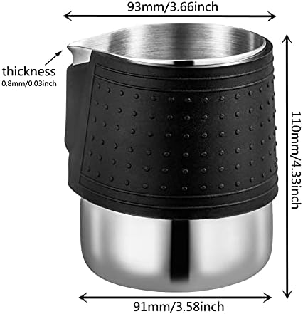 Stainless Steel Milk Frothing Pitcher, 20oz/600ml - Barista Milk Jug with Silicone Grip Pads for Coffee, Cappuccino, Latte Art - Image 2