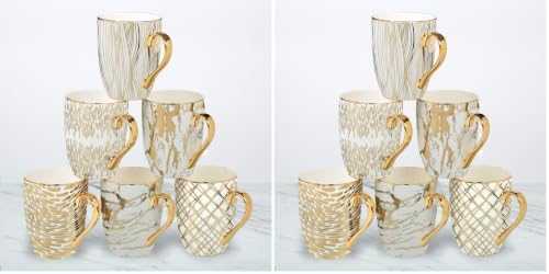 Matrix Gold Porcelain Coffee&Tea Mug Set – Premium Fine Porcelain w/ Elegant Gold-Plated Finish(not microwave safe)Luxury Drinkware-Everyday Dining,Entertaining&Special Occasions,16 Ounces (Pack of 2) by CERTIFIEDINTERNATIONAL