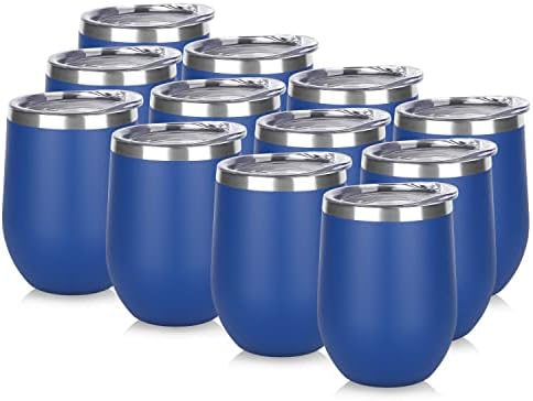 DOMICARE Stainless Steel Wine Tumbler Bulk with Lid, Personalized Insulated Tumblers Set, 12oz Travel Coffee Cups Pack of 12, Dark Blue by VisittheDOMICARE