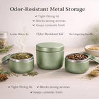50 Pack 2 oz Round Tea Sample Tins with Lids, Odor-Resistant Tinplate Small Batch Storage Containers, Three Colors Available, for Tea, Coffee, Spices, Herbs (Matte Olive Green) - Image 5