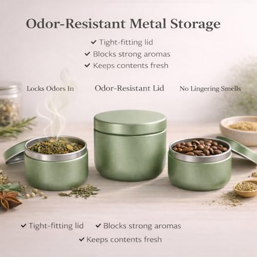 50 Pack 2 oz Round Tea Sample Tins with Lids, Odor-Resistant Tinplate Small Batch Storage Containers, Three Colors Available, for Tea, Coffee, Spices, Herbs (Matte Olive Green) - Image 5