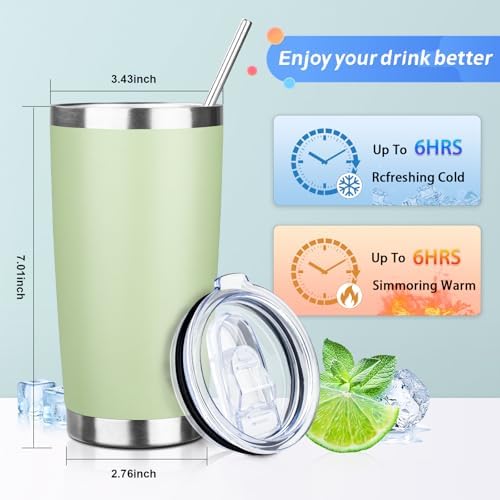 20oz Tumbler with Straw and Brush, Stainless Steel Vacuum Insulated tumbler, Double Wall Insulated Coffee Tumbler for Outdoor, Home, Travel,Office (20 cup-Matcha Green,4pcs) - Image 2