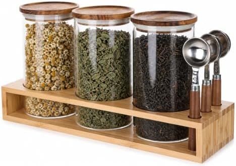 KKC HOME ACCNETS Glass Canister Set with Bamboo Rack & Scoops-39oz 3 Pack by KKCHOMEACCENTSGmbH