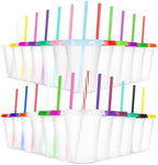 24 Pcs Plastic Tumblers with Lids and Straws, Reusable Cups with Lids Plastic Colorful Cups for Party Birthday, Iced Coffee Cup Travel Mug Cold Drink Cups Tumblers Bulk (16 oz, Clear Color) by LEIFEOSH