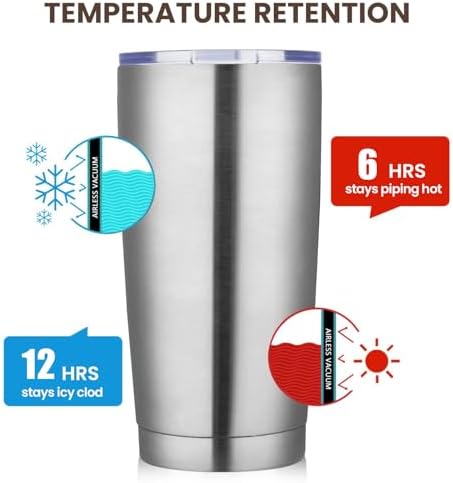 MEWAY 20oz Tumbler 4 Pack Double Wall Vacuum Insulated Travel Mug Bulk, Stainless Steel Tumblers with Lid and Straw, Durable Powder Coated Coffee Cups for Cold & Hot Drinks (Silver, 4) - Image 6