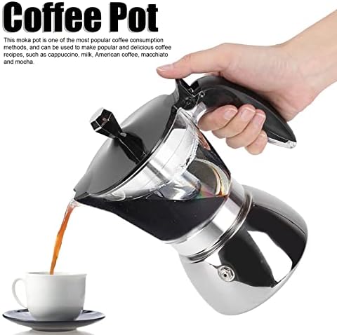 Qiilu Premium 6 Cups Moka Pot, 300ml Stainless Steel Coffee Maker with Glass Top, Italian Octagonal Household Brewing Pot for Cappuccino, American Coffee, Macchiato and Mocha - Image 2