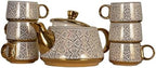 Porcelain Tea Set with 1 Kettle, 6 Piece Tea Cup Set, Aesthetic Classic Teaware Set for Home, Kitchen Decor & Gifting (Oriic Bloomm) by Unknown