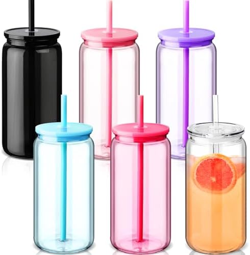 Blushtier 16 oz Plastic Cups Mason Jar Cups with Lids, Colorful by Blushtier