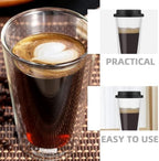 350ml Black Double Wall Glass Coffee Mug with Silicone Lid - Image 7