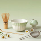 Matcha Whisk Set | Japanese Matcha Kit with Daisy Ceramic Bowl, Mushroom Whisk Holder, Sifter, Bamboo Chasen Whisk & Scoop | Mothers Day, Fathers Day, Housewarming Gift, Green by KOIMYSA