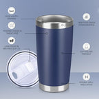 20 oz Tumbler Stainless Steel Tumblers Bulk with Lid Double Wall Insulated Coffee Tumbler Cups for Hot & Cold Drinks Powder Coated Travel Coffee Tumbler Mug Metal (Navy Blue, 6 pack) - Image 2