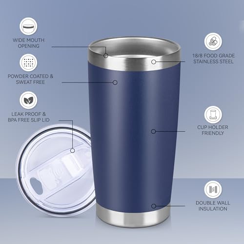 20 oz Tumbler Stainless Steel Tumblers Bulk with Lid Double Wall Insulated Coffee Tumbler Cups for Hot & Cold Drinks Powder Coated Travel Coffee Tumbler Mug Metal (Navy Blue, 12 pack) - Image 2
