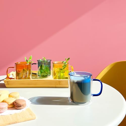 Cloudnola 12.85oz Double Wall Insulated Mugs, High Heat Borosilicate Glass, Set of 4, Multicolored Set, for Coffee, Latte, Tea, Cappucino, Hot Chocolate - Image 5