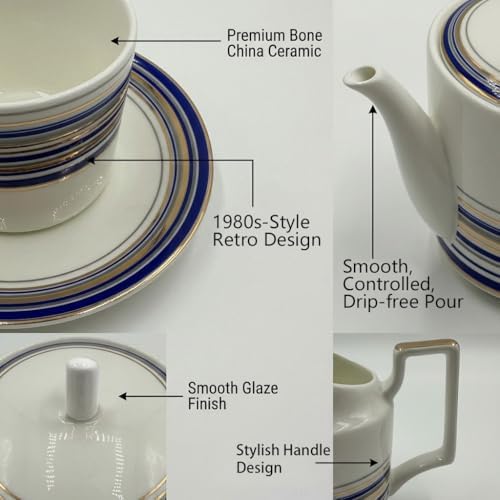 Vintage Tea Sets for Adults, Porcelain Complete Tea Sets - Golden&Blue Trim British Coffee Cups& Saucer Service for 4 with Teapot,Sugar Bowl,Creamer Pitcher for Gifts Kitchen&Party - Image 5