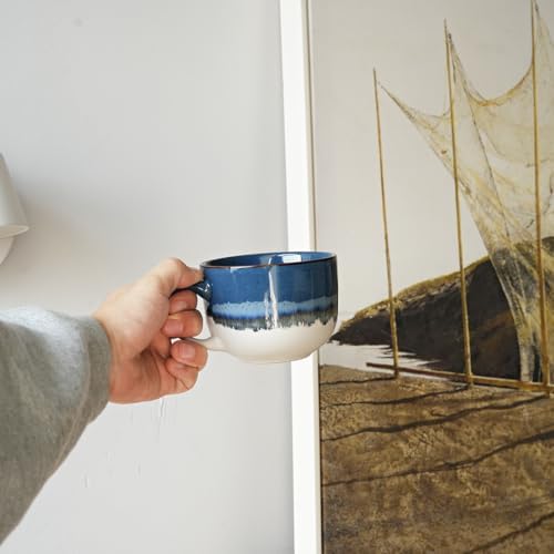 Bosmarlin Ceramic Coffee Mug Set of 4, 16 Oz, Jumbo Latte Mugs, Dishwasher and Microwave, Unique Reactive Glaze (Deep Blue, 16 Oz) - Image 6