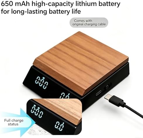 Smart Coffee Scale with Timer, 2kg Max Weight, 0.1g High Precision, Type-C Rechargeable, Walnut Wood, LED Display, Multifunctional Espresso Scale for Pour Over Coffee, Tea Brewing & Food Weighing - Image 4