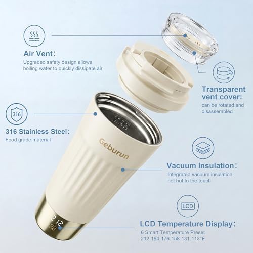 Travel Electric Kettle Portable Water Boiler,13.53oz Small Tea Maker with 6 Temp Settings LCD Display,316 Stainless Steel Vacuum Insulated Tumbler,100V-240V,Travel Gifts for Men(Beige) - Image 3