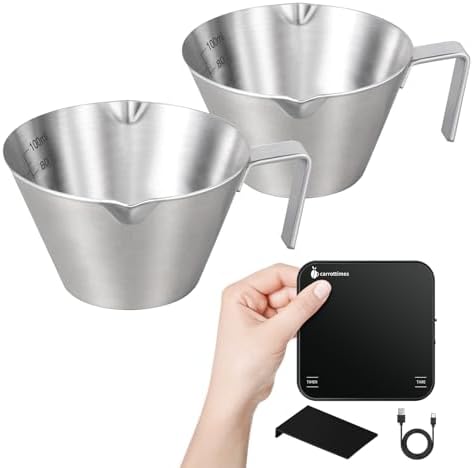 2 Pcs Espresso Cups & Rechargeable Mini Coffee Scale with Timer,3.4OZ/100ML Sliver Stainless Steel Espresso Shots Cup with Handle & 2kg/0.1g Black Coffee Scales by carrottimes