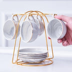 Ceramic Espresso Cups Set with Saucers and Metal Stand, 4 oz Porcelain Stackable Cappuccino Cups Teacup For Tea, Espresso, Latte, Coffee, Cafe Mocha（Gray） - Image 3
