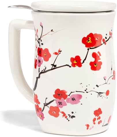 Tea Forte Ceramic Fiore Tea Cup with Infuser, Sakura, 14 oz by TeaForte
