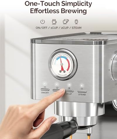 Maestri House Espresso Machines 20 Bar ULKA Pump, Compact Espresso Maker Built-in Flow Meter Steam Milk Frother, 43oz Removable Water Tank Stainless Steel Coffee Machine for Cappuccino (Sliver) - Image 4