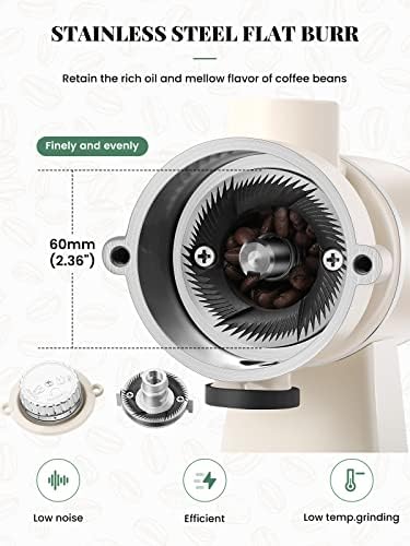 Huanyu 60mm Flat Burr Coffee Grinder, Retro Cream White for Home Cafe - Image 6