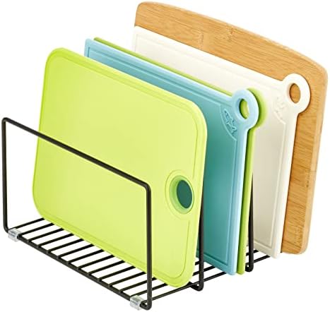 mDesign Metal Pan Organizer for Kitchen Cabinet, Counter, Pantry Shelf - 3 Slots for Baking Sheets, Muffin Pans, Cutting Boards, Frying Pans - Pan Organizer and Storage - Concerto Collection - Black - Image 6
