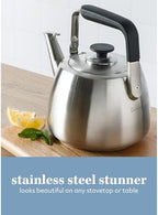 Sur La Table Kitchen Essentials 1.9-Quart Heavy Gauge Brushed Stainless Steel Whistling Tea Kettle – Durable Stovetop Kettle - Image 3