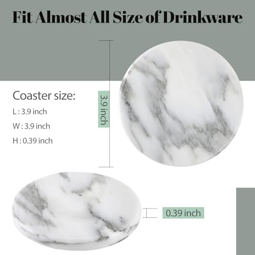 Koville Marble Coasters Set of 6 for Home Décor, 3.9" Inches Handmade Round Coaster, Luxury Aesthetic Modern Drink Coaster for Table Décor, Coasters for Dining, Bar or Office (Arabescato White) - Image 2