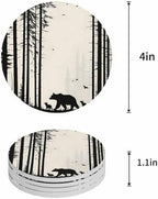 Coasters for Drinks Set of 8 Abstract Forest Walking Bear Family Natural Silhouette Ceramic Cup Mat, Absorbent Ceramic Stone Coasters with Cork Base for Coffee Cups Wooden Table Home Decor 4 Inch - Image 5