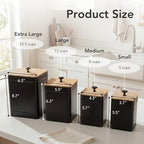 PERFNIQUE Kitchen Canisters, Airtight Canister Sets for Kitchen Counter, Kitchen Canisters for Countertop Set of 4, Coffee Tea Sugar Flour Spice Tin Jars Food Storage Container with Lid(Black) - Image 2