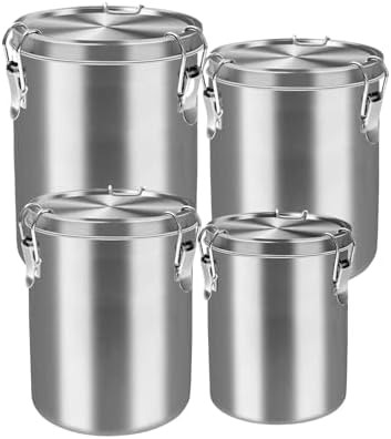 Tanjiae 4-Pack Compact Stainless Steel Airtight Canisters Sets for Small Kitchens | Metal Food Storage Containers with Lids Sealed - Keep Flour, Sugar, Coffee, Tea Fresh for Months (18+35+56+85 fl oz) by Tanjiae
