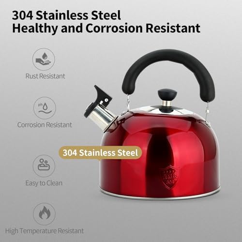 3.75 Quart/4L Whistling Tea Kettle,18/8 Stainless Steel, Red - Image 5