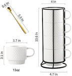Gomakren Stackable 13oz Coffee Mugs Set of 4 with Stand & Spoons, White - Image 4