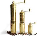 Turkish Coffee Grinder Set of 3 - Brass Manual Mill with Folding Handle and Adjustable Grind for Coffee Beans and Black Pepper Only, Not for Salt, 8.7, 7 and 3.3 Inch, Gold Kitchen Decor Gift by Milih