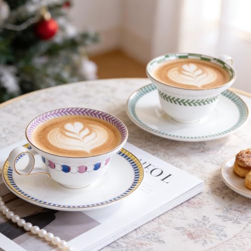 KAMMAK Tea Cups Set of 2,Ceramic Floral Pattern Demitasse Cup - Image 6