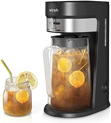 wirsh Iced Tea Maker with 3QT Pitcher, Iced Coffee Maker with Strength Control and Reusable Filter, Perfect For Iced Coffee, Latte, Tea, Lemonade, Flavored Water, Black by Wirsh