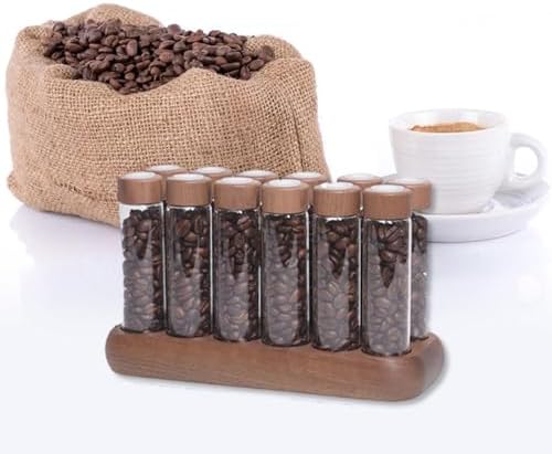 12 Pieces Coffee Bean Storage Tube Single Dose Organization Airtight Glass Container with Wooden Stand Dustproof Suitable for Coffee, 12 Long - Image 5