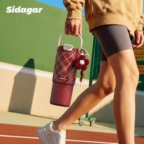 26 oz Insulated Stainless Steel Tumbler with Straw & Handle Plaid - Image 7