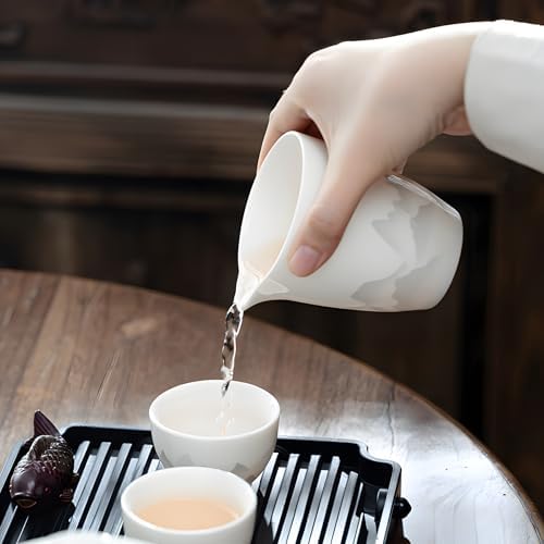 ICHAG 14-Piece Chinese Gongfu Tea Set, Yangzhi Jade Porcelain Gaiwan Tea Set with Anti-Mold Resin Tray & Color-Changing Tea Pet, Portable Travel Kit for Home, Office, Camping, Gift for Tea Lovers - Image 3