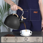 Tea Kettle, Vegoran 100 OZ / 3 Liter Whistling Tea Kettle, Tea Pots for Stove Top Food Grade Stainless Steel with Wood Pattern Folding Handle, Loud Whistle Kettle for Tea, Coffee, Milk (Black) - Image 7