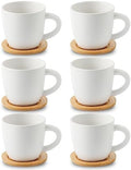 HASENSE 8 oz Cappuccino Cups with Saucers set of 6, Porcelain Coffee Mugs Latte Mugs with Handle Perfect for Double Shot, Americano, Milk and Tea, White by Hasense