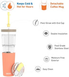 asobu ClearInsulation Straw Tumbler Marina a Tritan 28 oz Tumbler with 17 Oz Stainless Steel Insulated Sleeve for Ice Coffee or Hot Tea with a Flexi Straw Spill Proof Lid and a Flip Open Lid,Peach - Image 3
