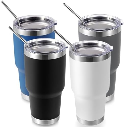 Volhoply 30oz Insulated Tumbler with Lid and Straw, Double Wall Inner & Outer 304 Stainless Steel Tumblers Bulk, Powder Coated Coffee Cup for Office, Home, Travel (Mix,4 Pack) by LiveFully%EF%BC%8CDrinkFreely%E2%80%94KeepGoingwithVolhoply%EF%BC%81