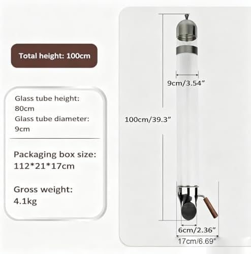 Wall Mounted Coffee Bean Dispenser, Candy Machine Grain Dispenser, Glass Tube Diameter 9cm, Adjustable Bean Output, for Home Commercial Candy Oatmeal Tea 100cm - Image 5