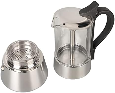 Stainless Steel Stovetop Moka Pot - Crystal Glass Top Italian Coffee Maker (4 Cups) - Image 3